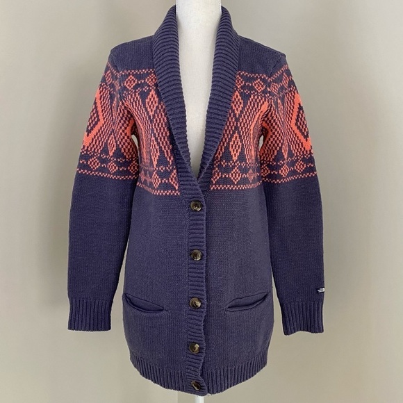 NORTH FACE Jacquardigan Sweater Knit Aztec Print Cardigan Size S - Picture 2 of 16